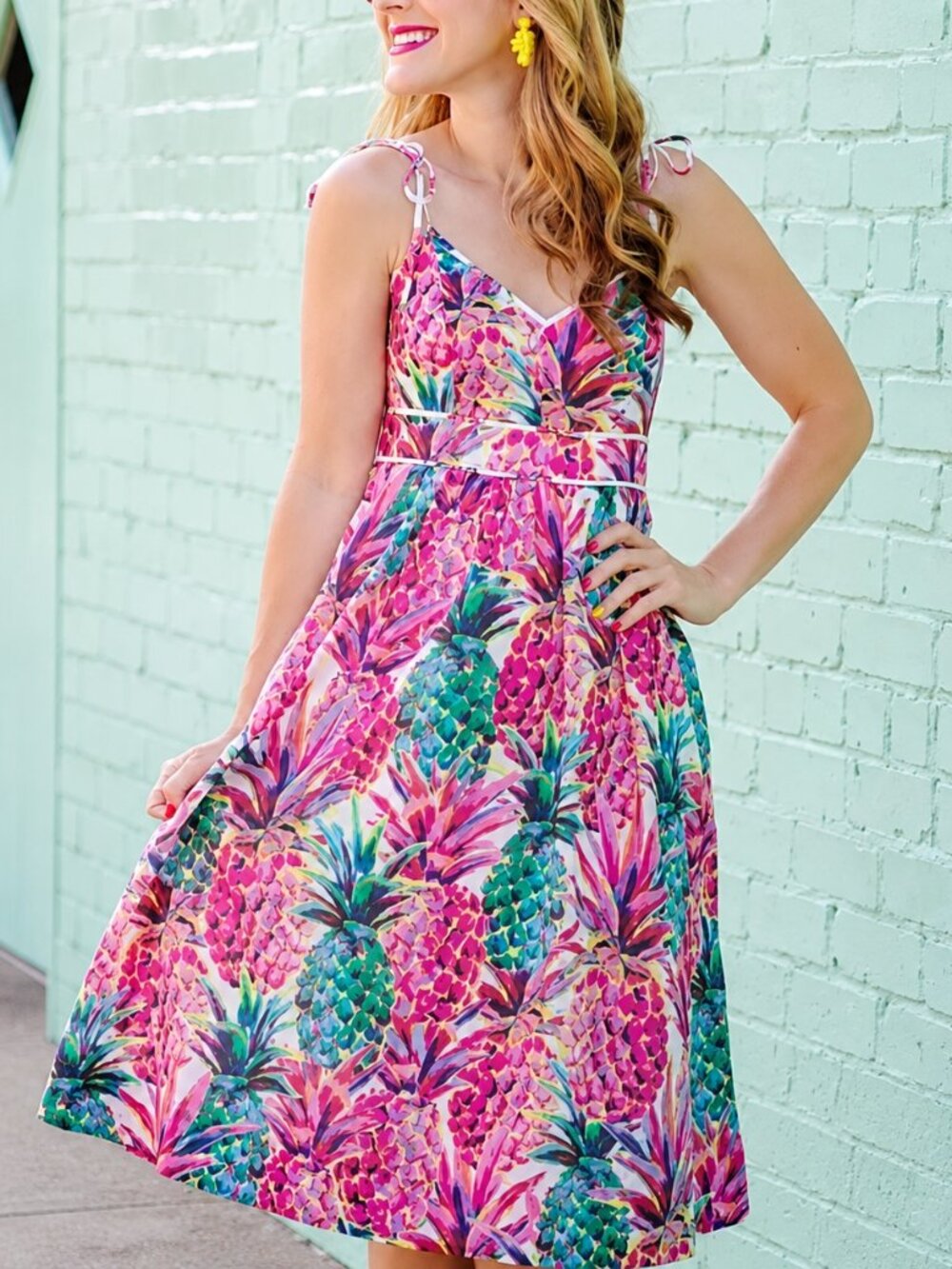 J.Crew 4P Ratti Pineapple Pink Blue Cotton Midi Dress Pockets